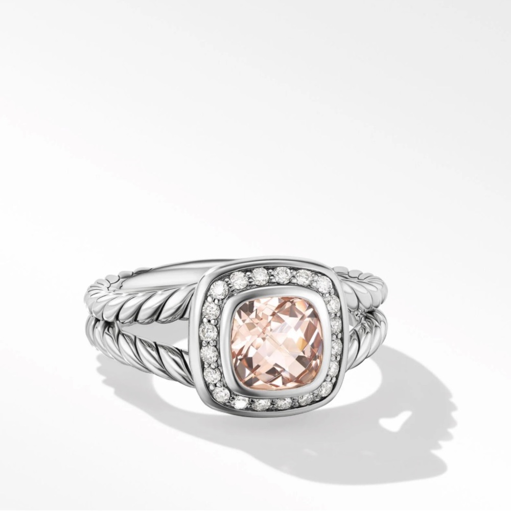 Petite Albion Ring in Sterling Silver with Morganite and Pavé Diamonds